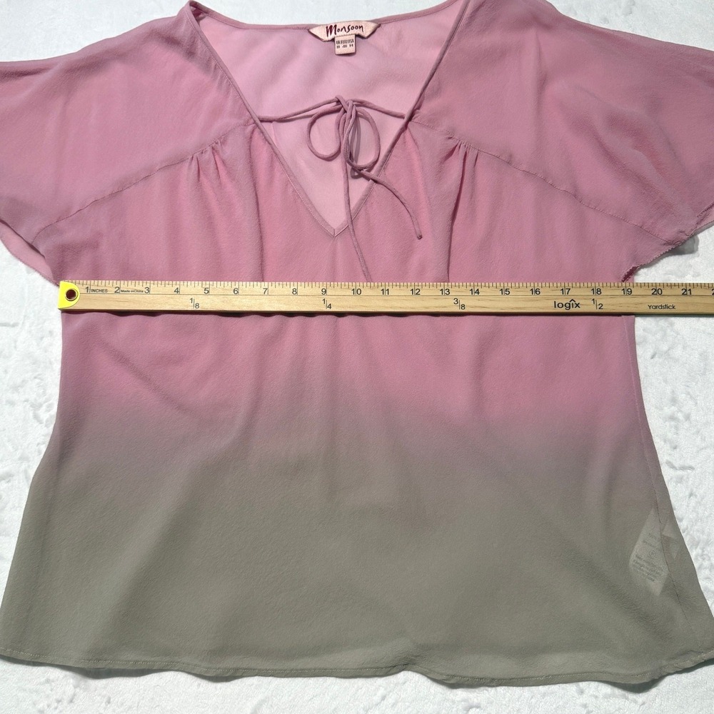 Y2K Monsoon Silk Ombre Blouse Sheer Tie Front Romantic‎ Fairy Balletcore L - Picture 4 of 6